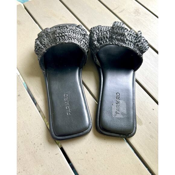 FARM Rio Ruffle Black Crochet Flat Slide Sandals Women's Size 9 - Picture 4 of 8